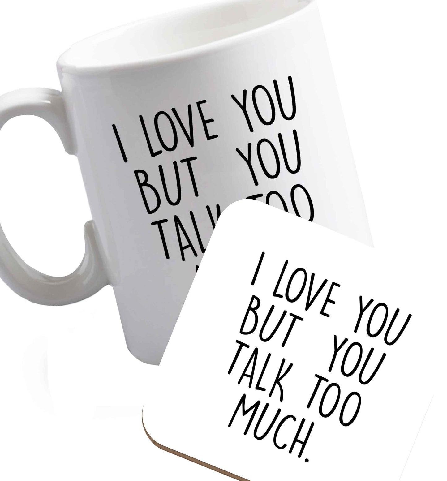 10 oz Favourite Type Pan Pancake ceramic mug and coaster set right handed