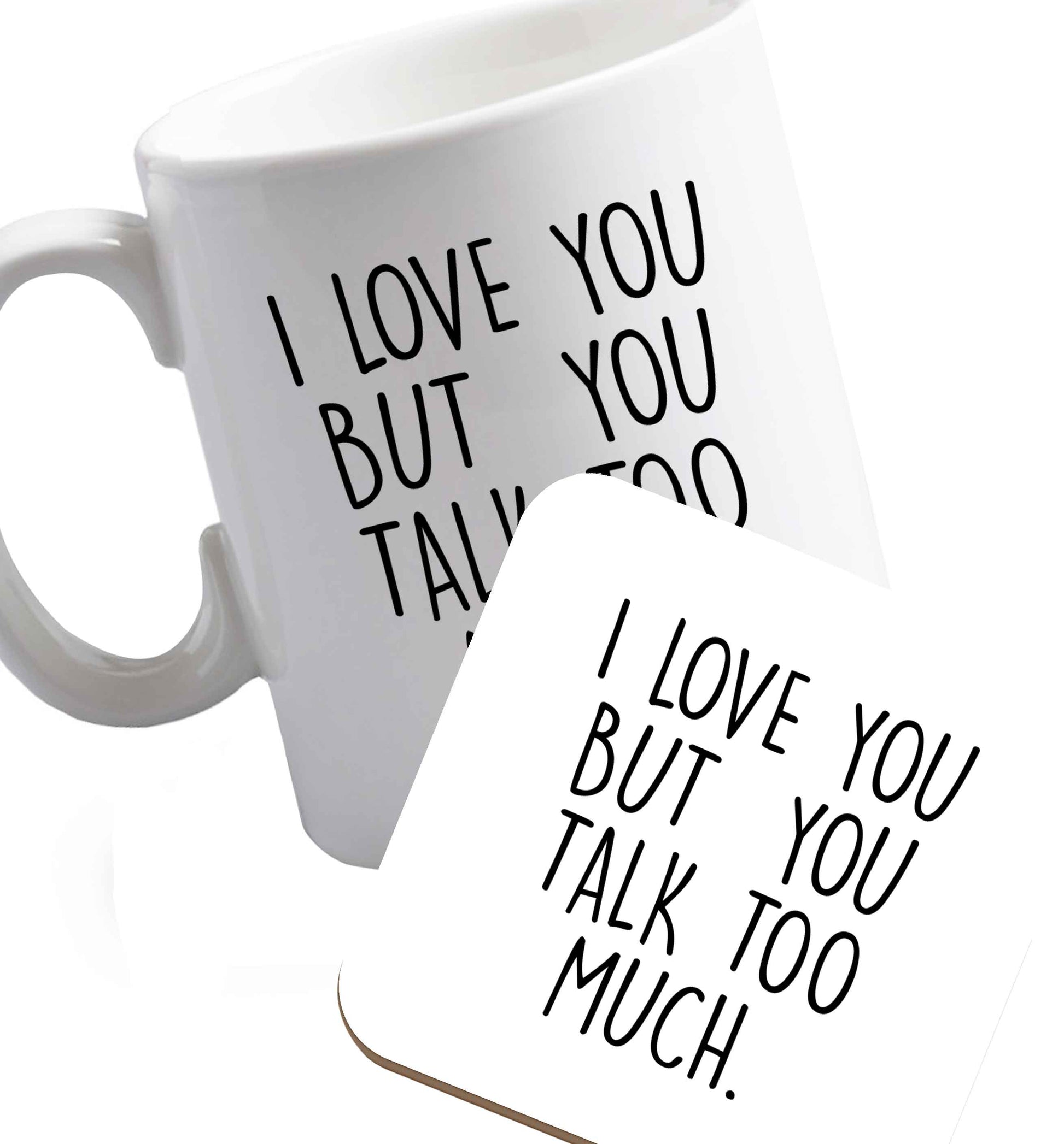 10 oz Favourite Type Pan Pancake ceramic mug and coaster set right handed