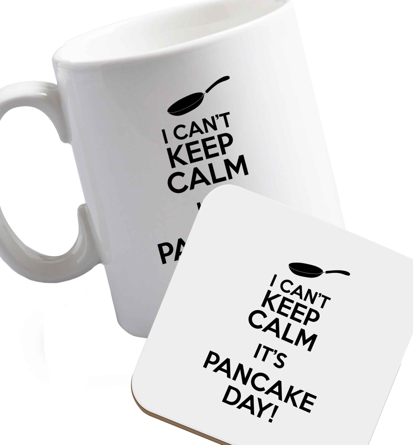 10 oz Favourite Type Pan Pancake ceramic mug and coaster set right handed