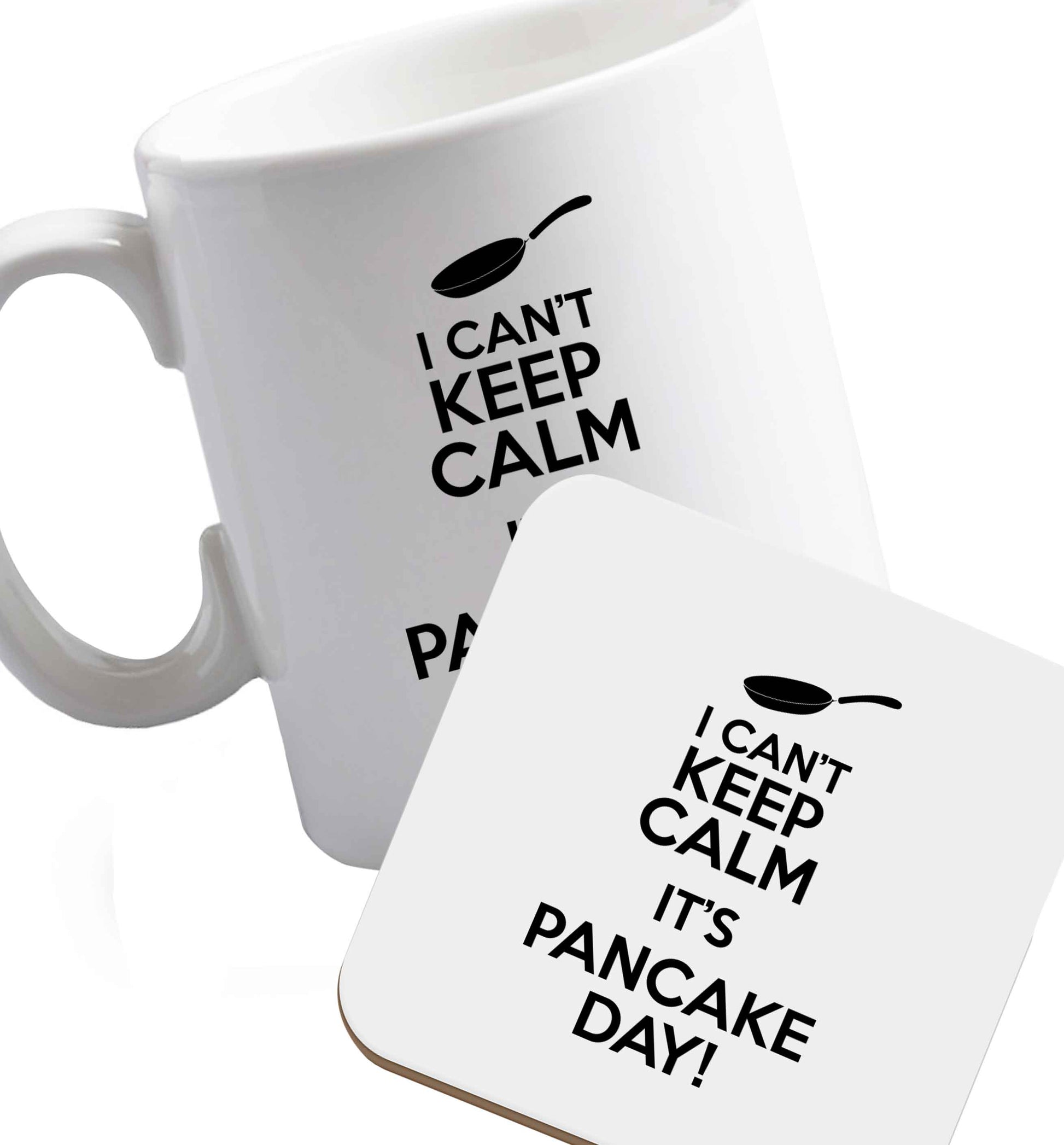10 oz Favourite Type Pan Pancake ceramic mug and coaster set right handed