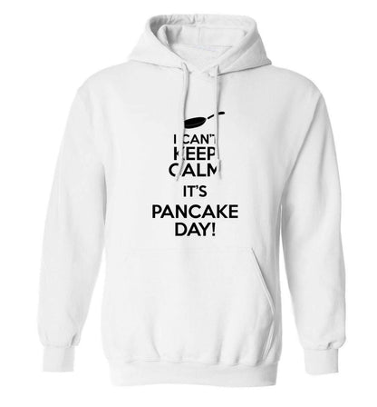 I can't keep calm it's pancake day! adults unisex white hoodie 2XL