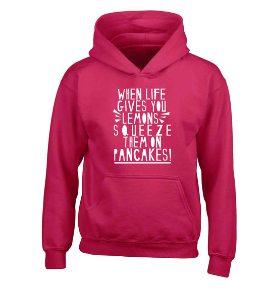 When life gives you lemons squeeze them on pancakes! children's pink hoodie 12-13 Years