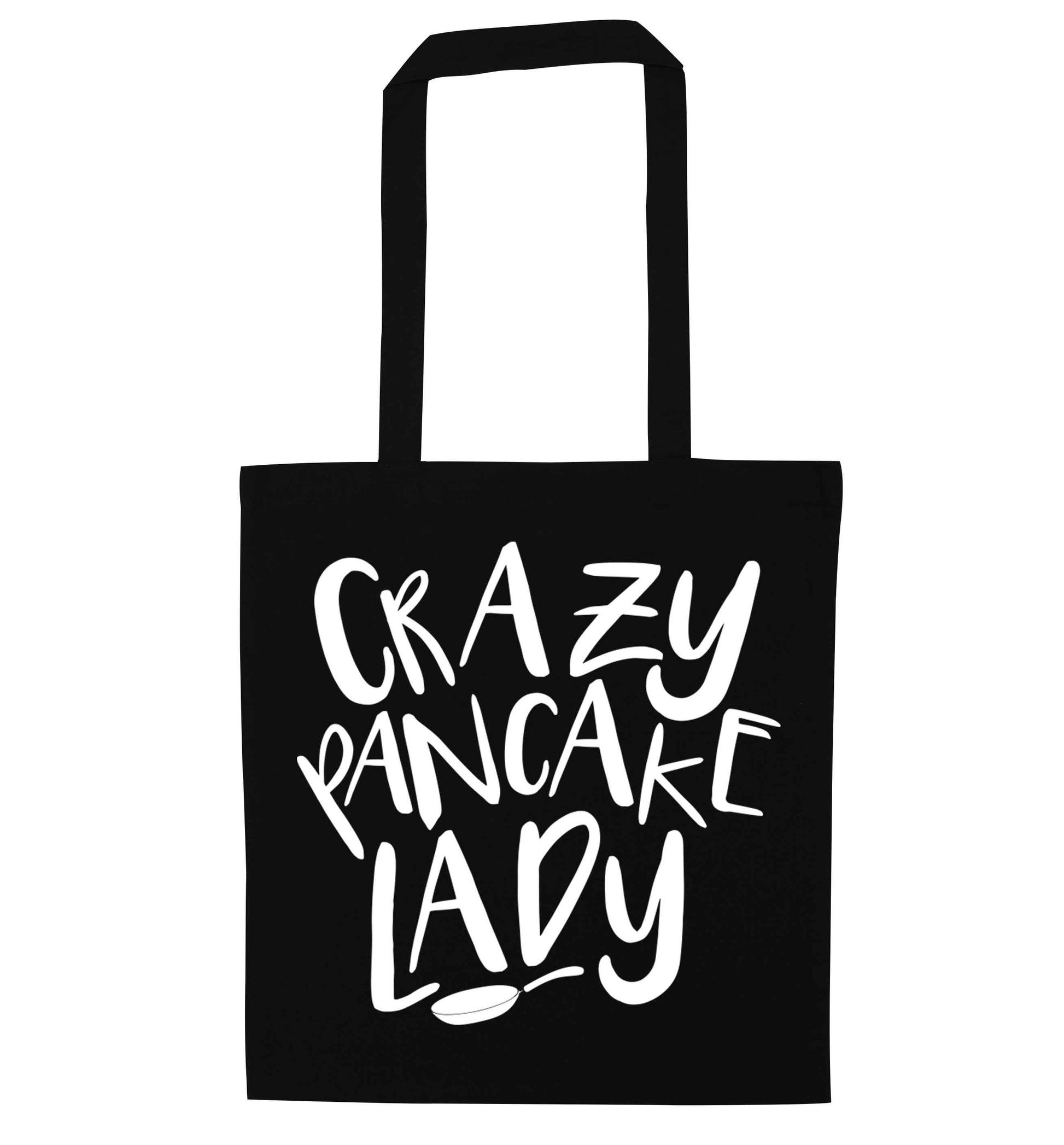Crazy pancake lady black tote bag