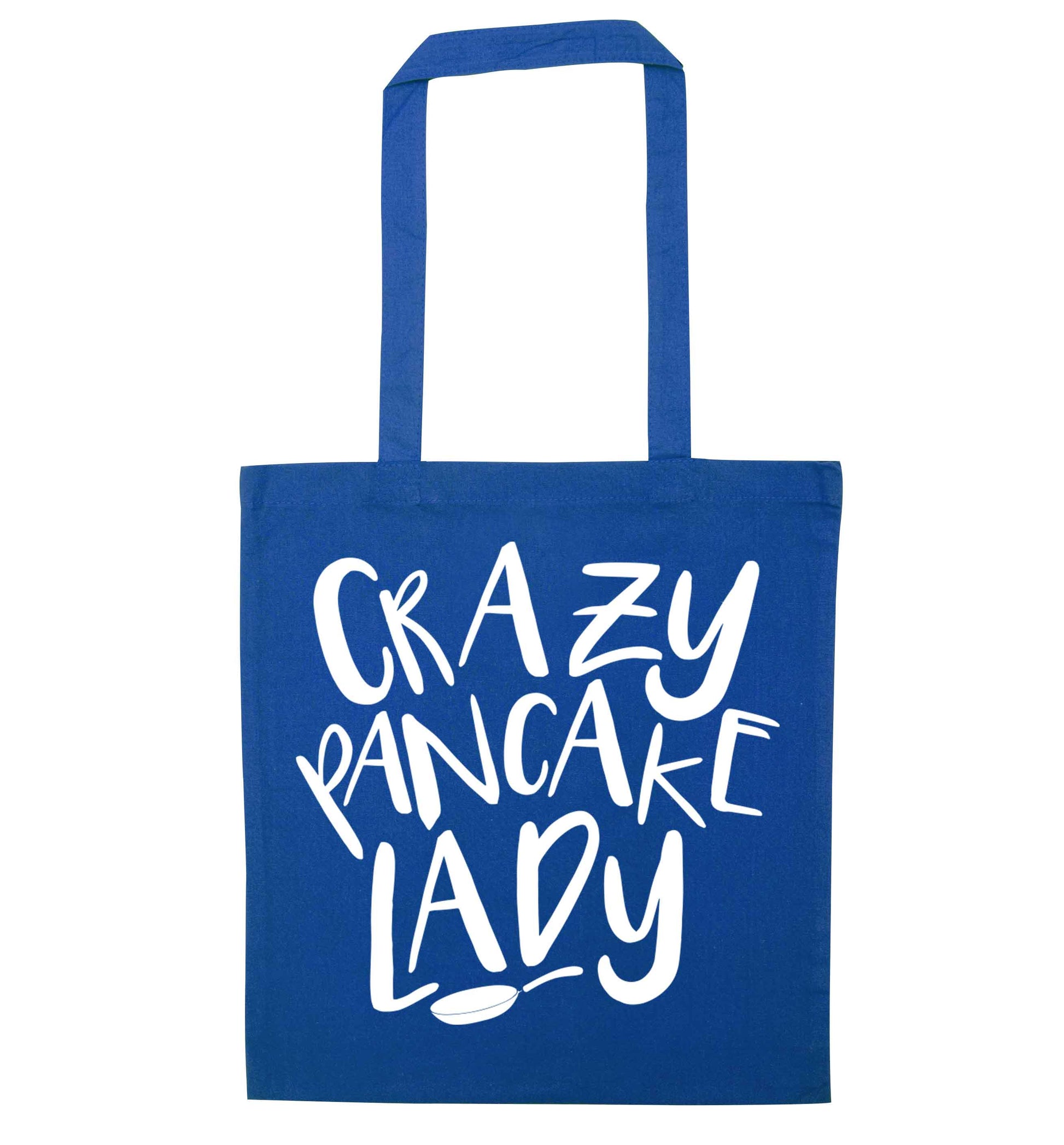 Crazy pancake lady blue tote bag