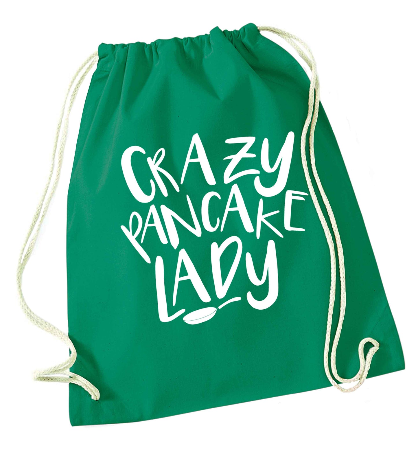 Crazy pancake lady green drawstring bag