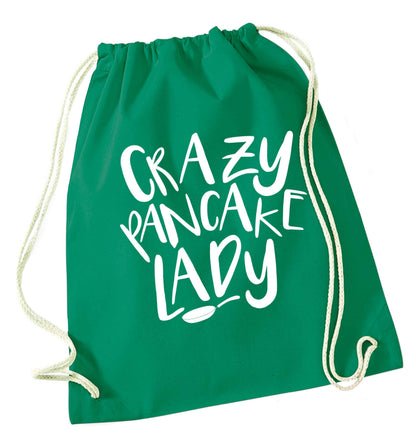 Crazy pancake lady green drawstring bag