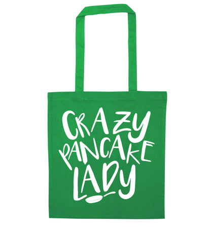Crazy pancake lady green tote bag