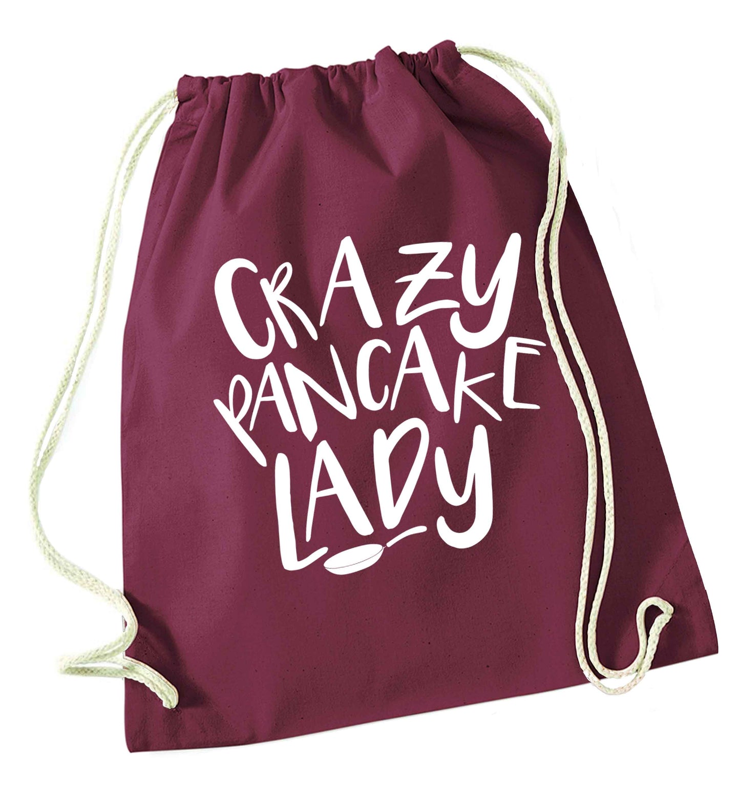 Crazy pancake lady maroon drawstring bag
