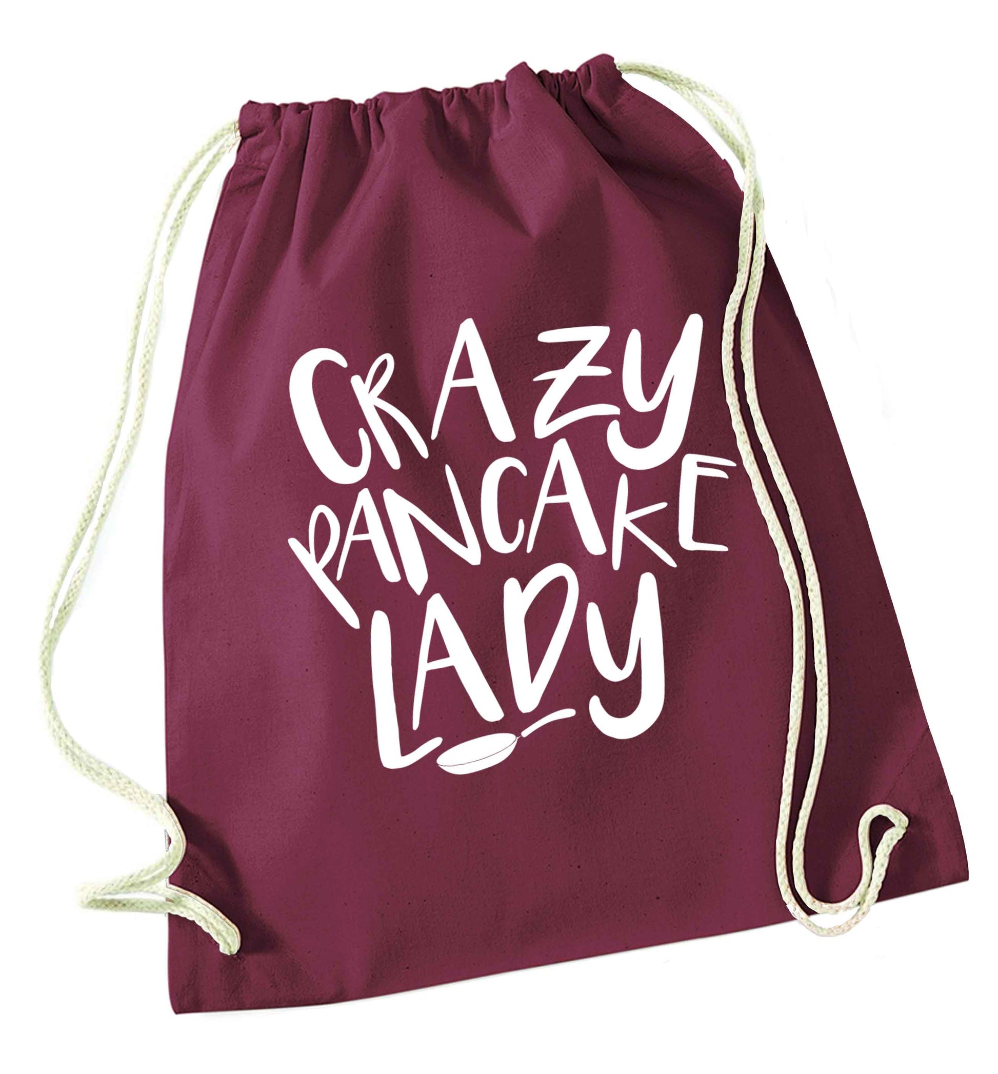 Crazy pancake lady maroon drawstring bag