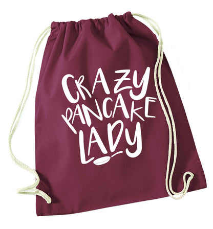 Crazy pancake lady maroon drawstring bag