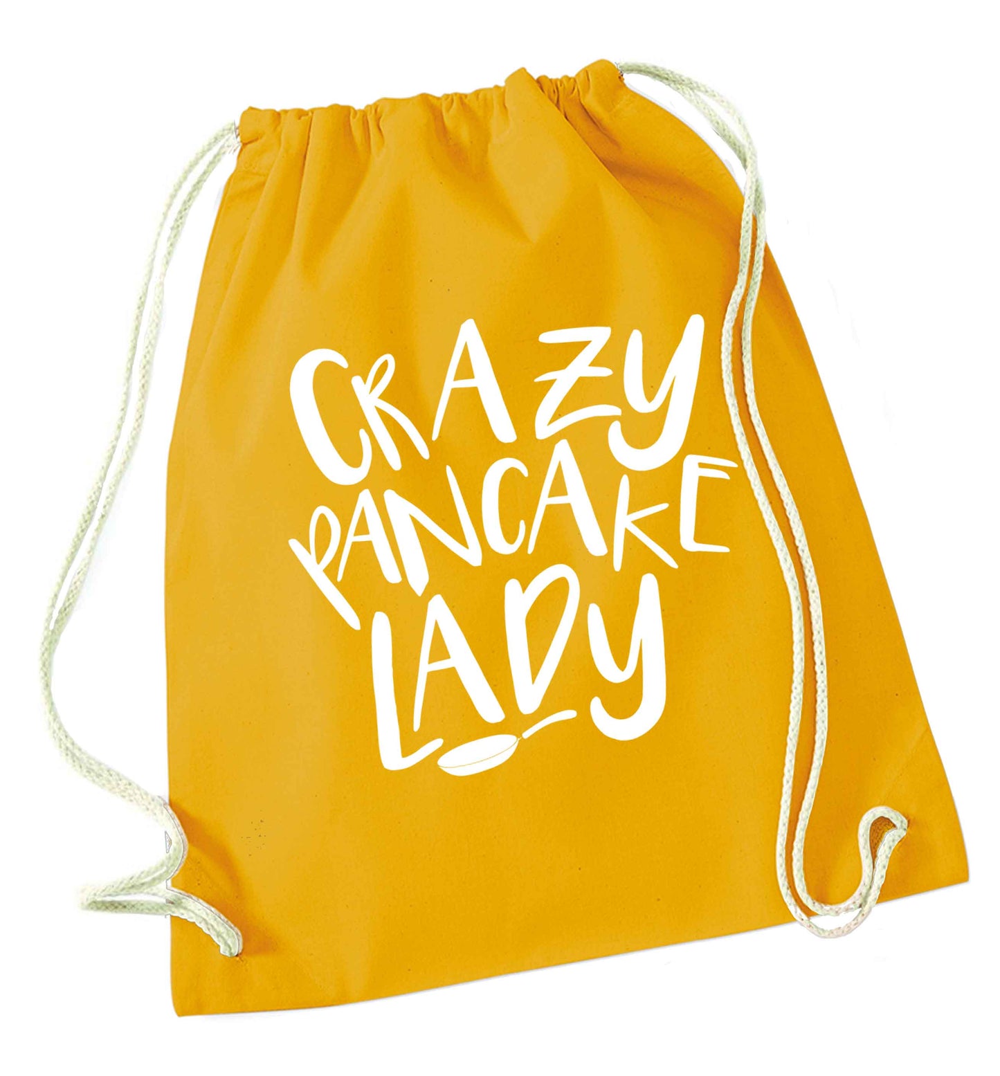Crazy pancake lady mustard drawstring bag
