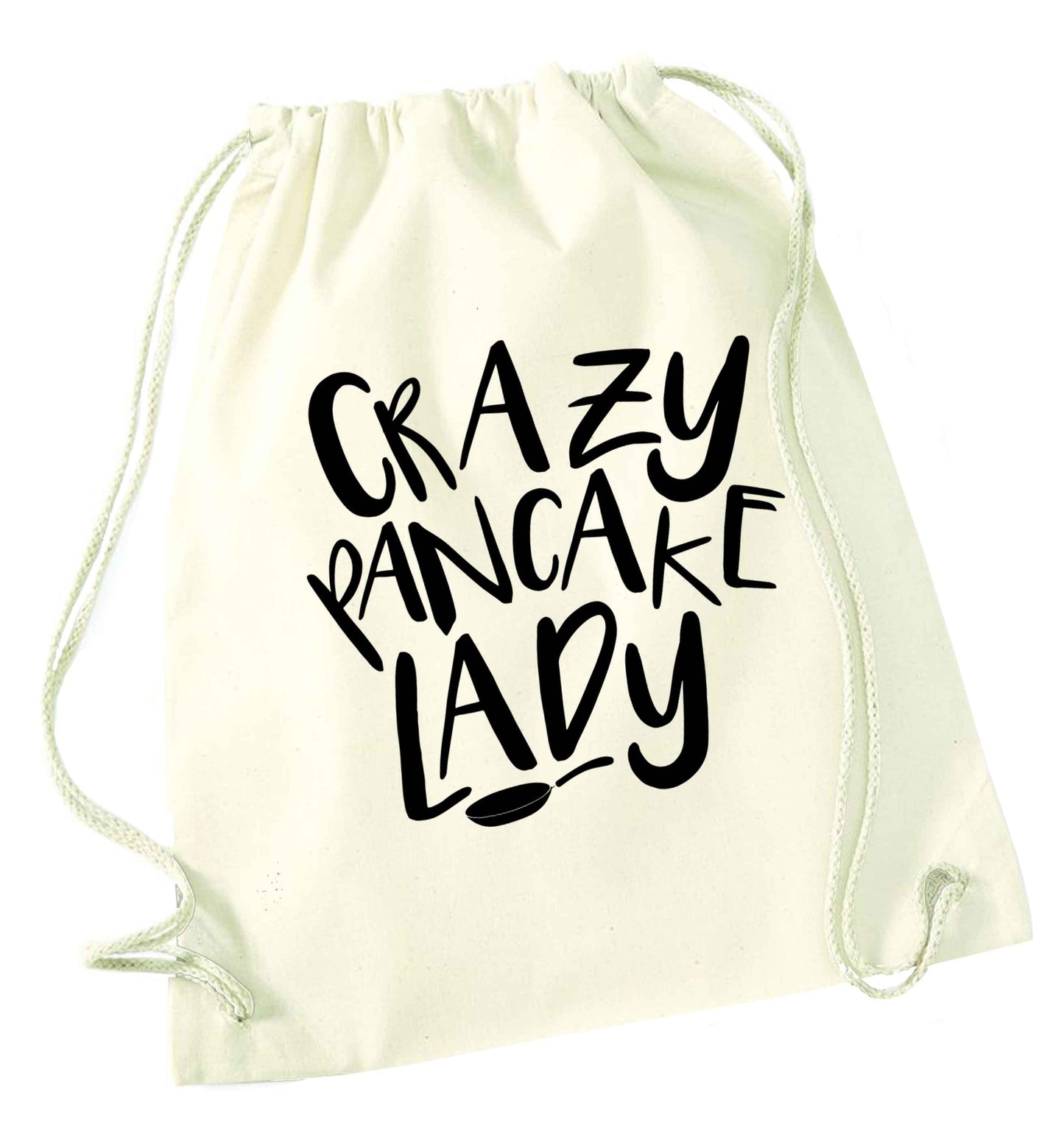 Crazy pancake lady natural drawstring bag