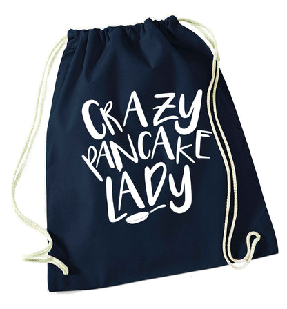 Crazy pancake lady navy drawstring bag