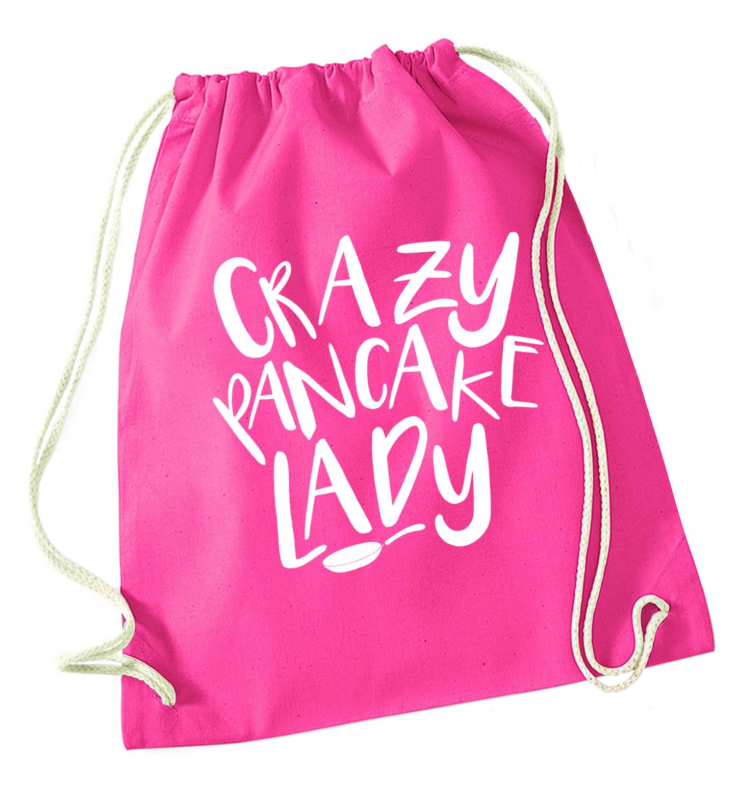 Crazy pancake lady pink drawstring bag