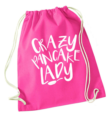 Crazy pancake lady pink drawstring bag