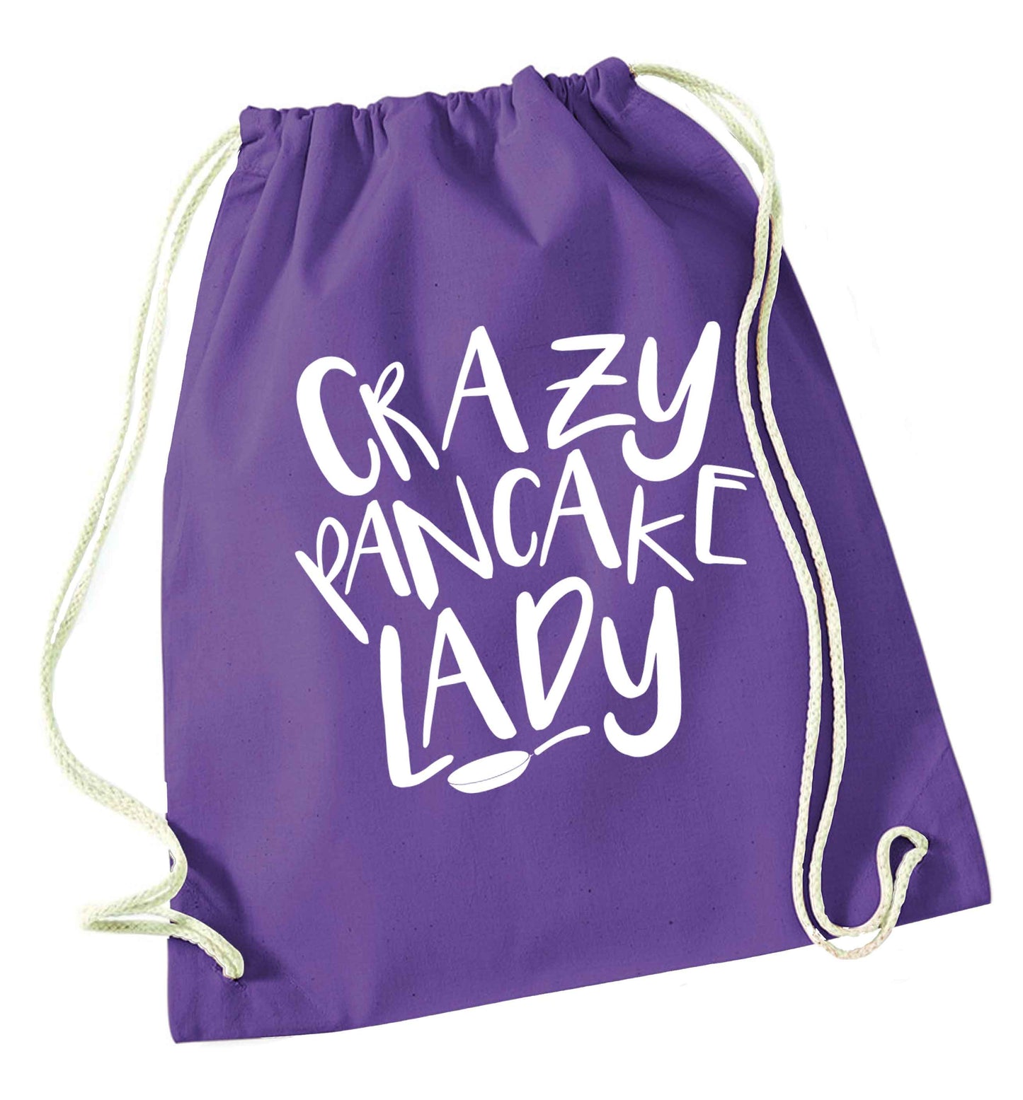 Crazy pancake lady purple drawstring bag