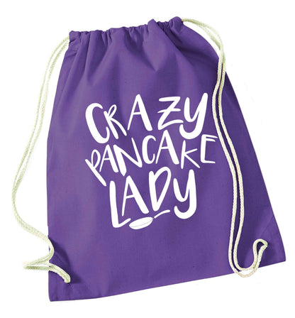 Crazy pancake lady purple drawstring bag