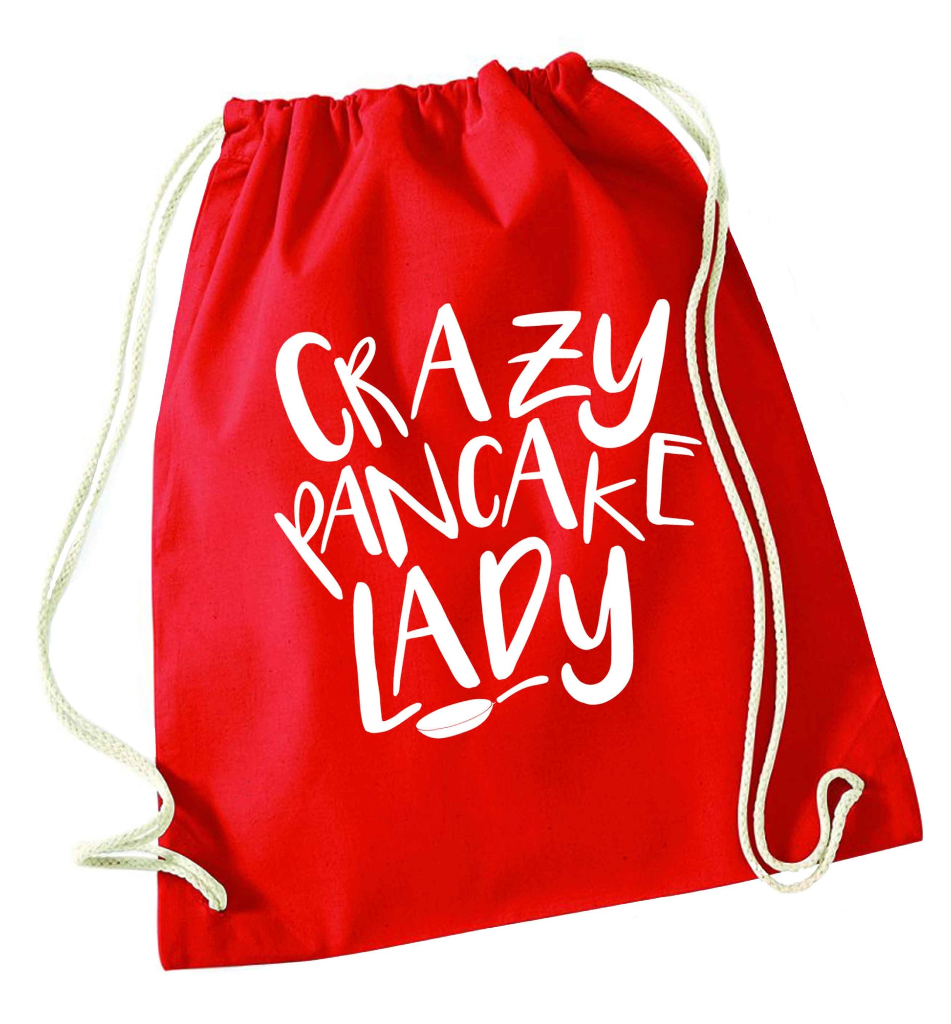 Crazy pancake lady red drawstring bag 