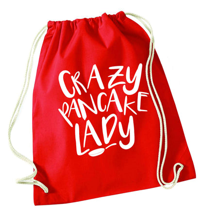 Crazy pancake lady red drawstring bag 