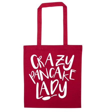 Crazy pancake lady red tote bag