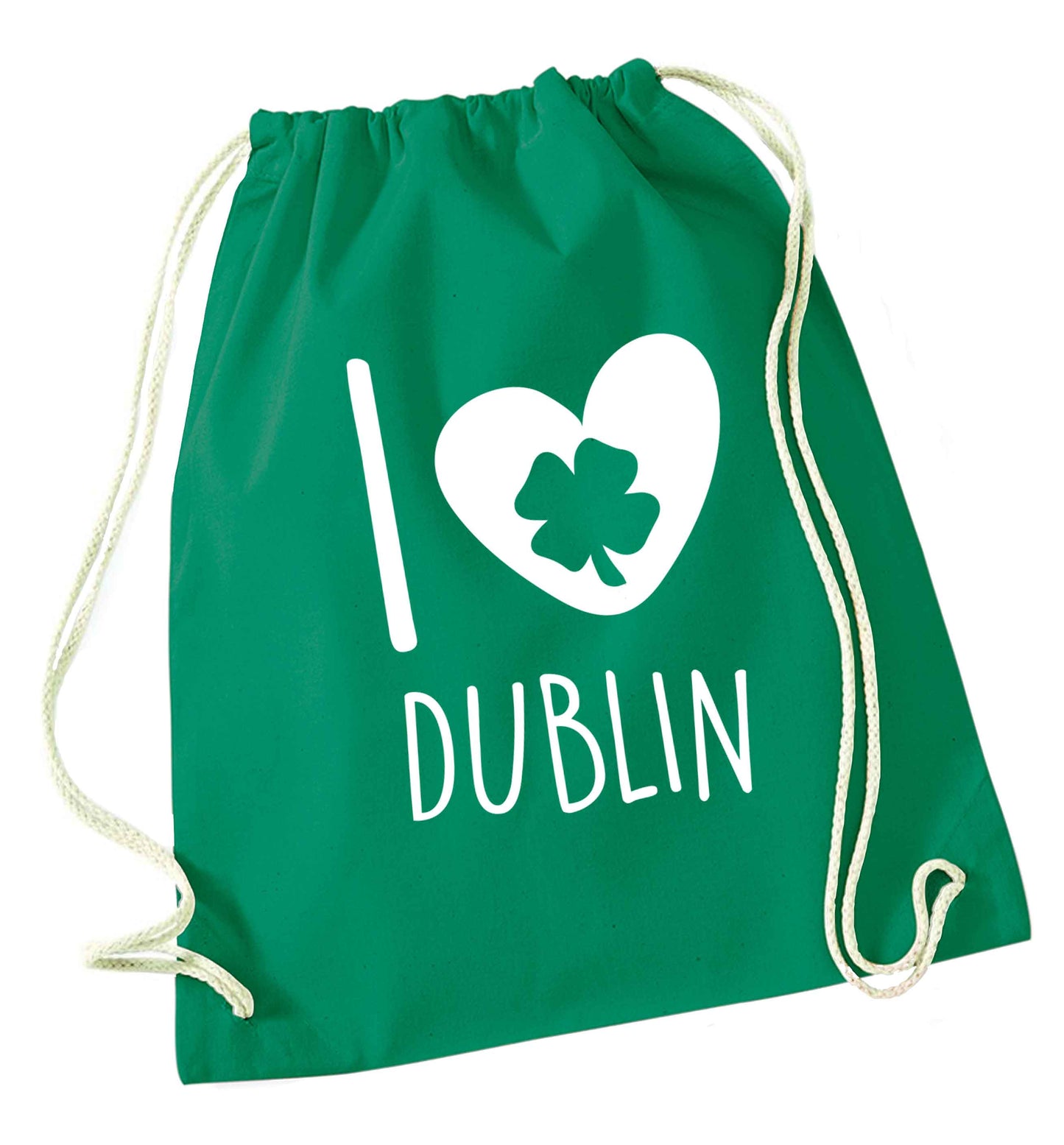 I love Dublin green drawstring bag