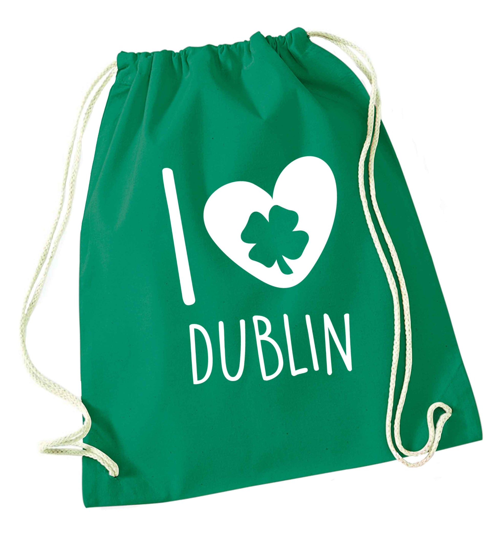 I love Dublin green drawstring bag