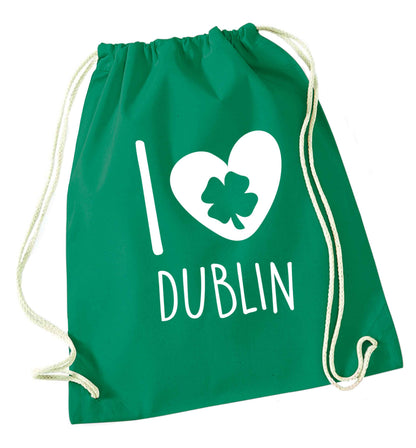 I love Dublin green drawstring bag
