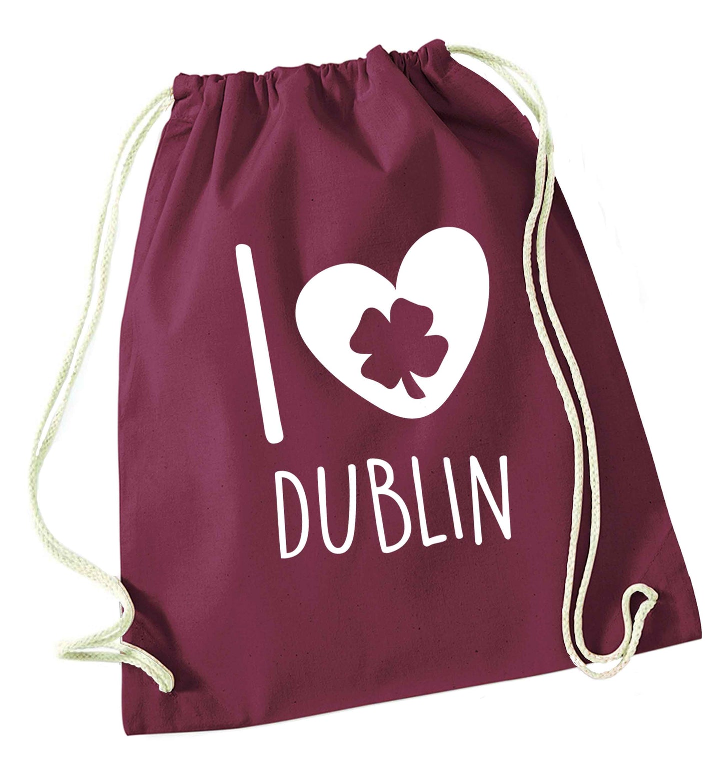 I love Dublin maroon drawstring bag