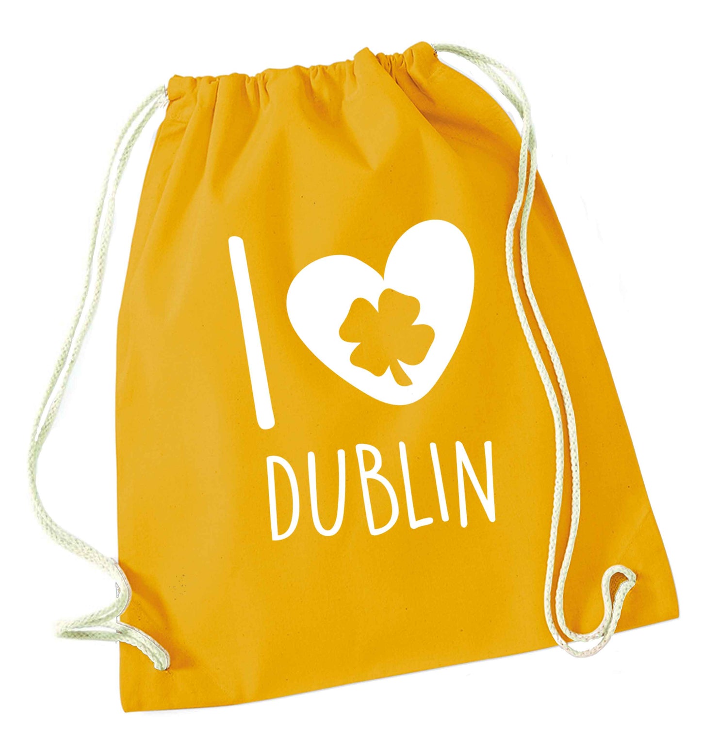 I love Dublin mustard drawstring bag