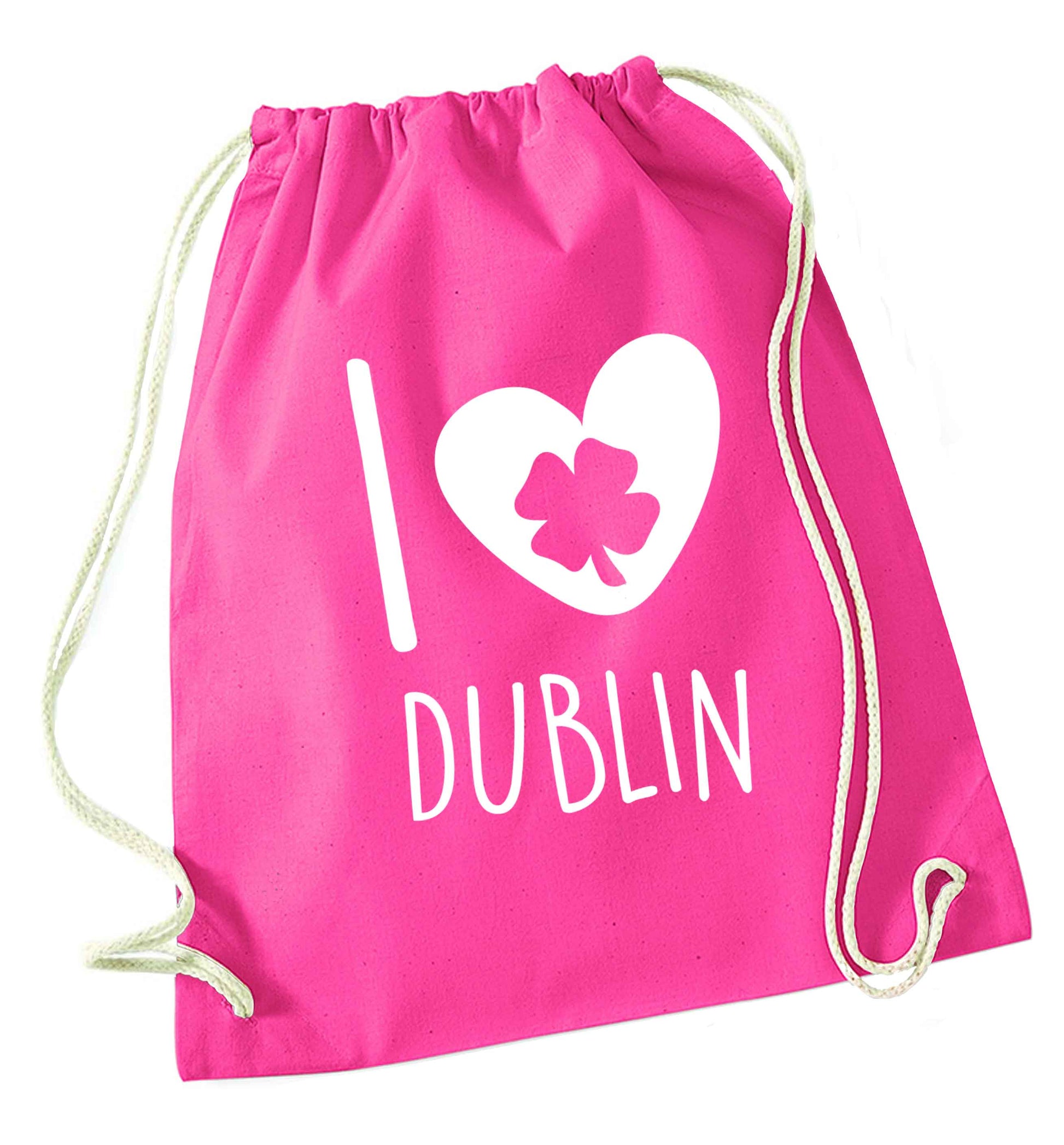 I love Dublin pink drawstring bag