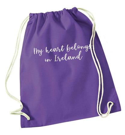 My heart belongs in Ireland purple drawstring bag