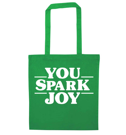 You spark joy green tote bag
