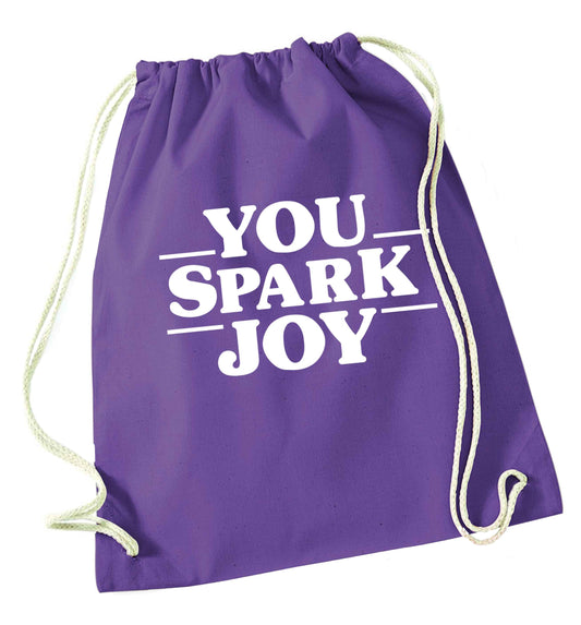 You spark joy purple drawstring bag