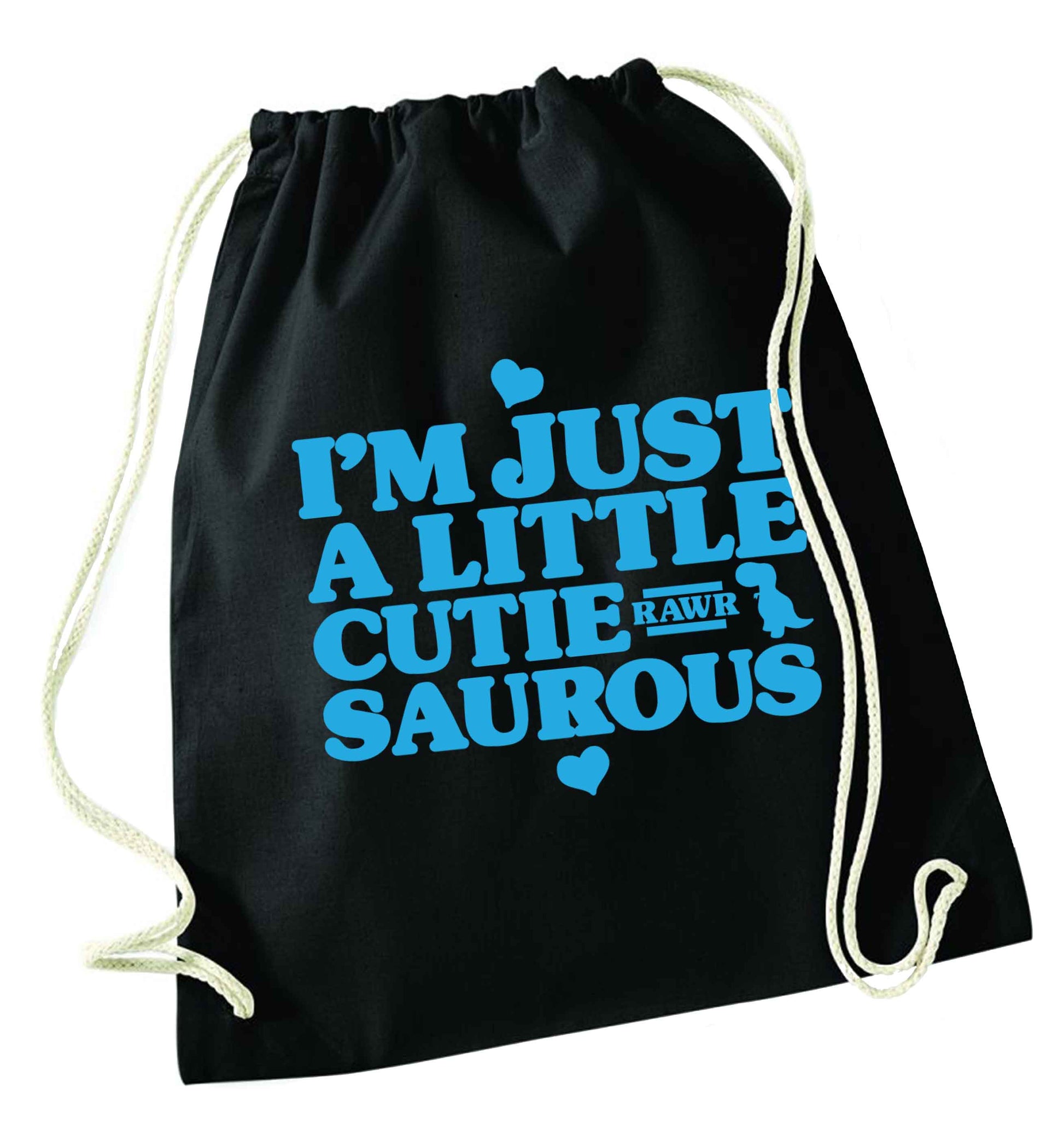 I'm just a little cutiesaurous black drawstring bag