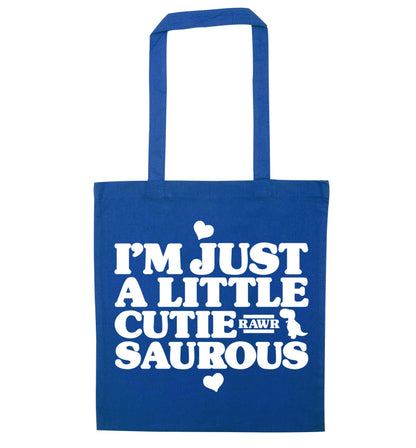 I'm just a little cutiesaurous blue tote bag