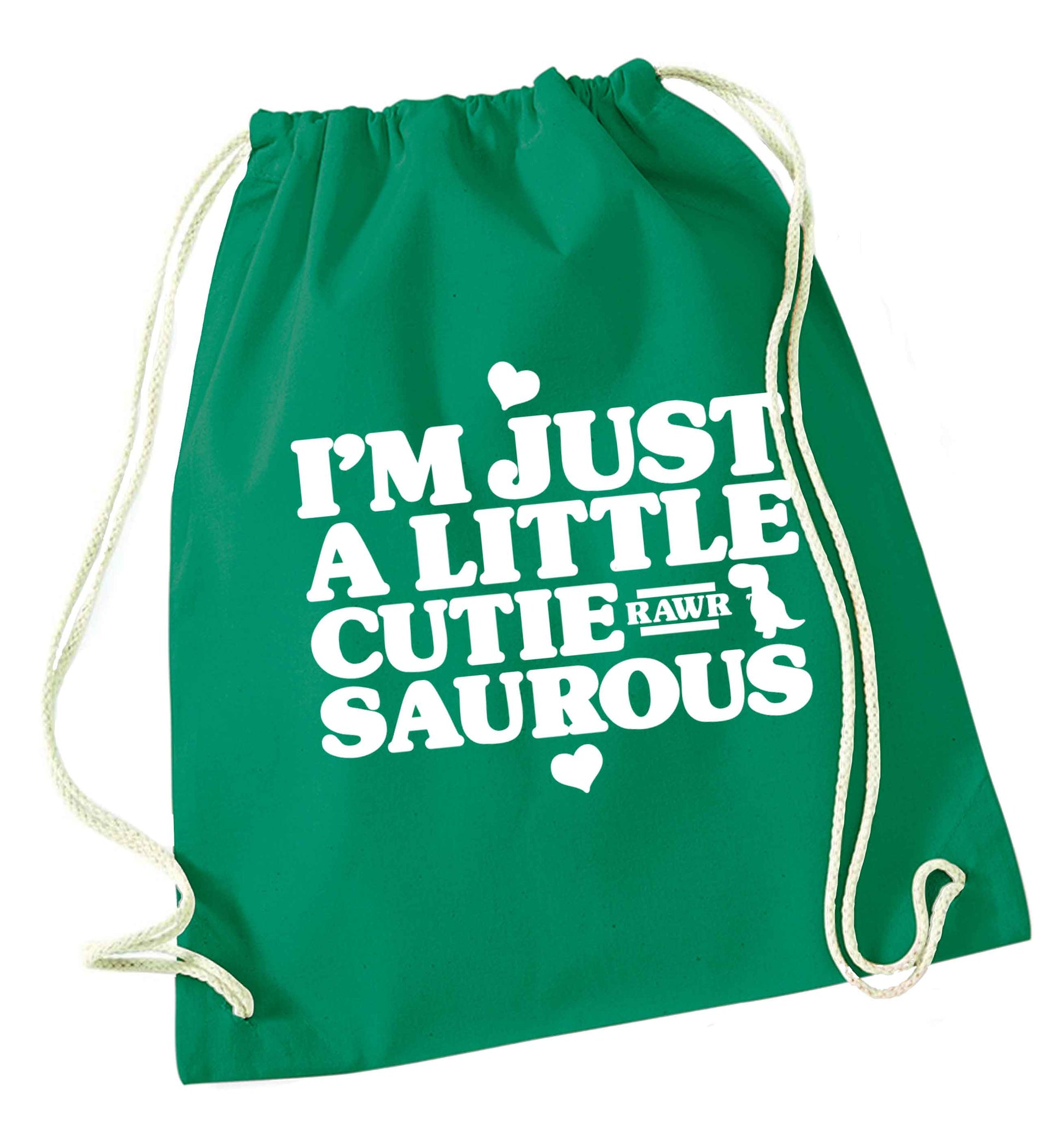 I'm just a little cutiesaurous green drawstring bag