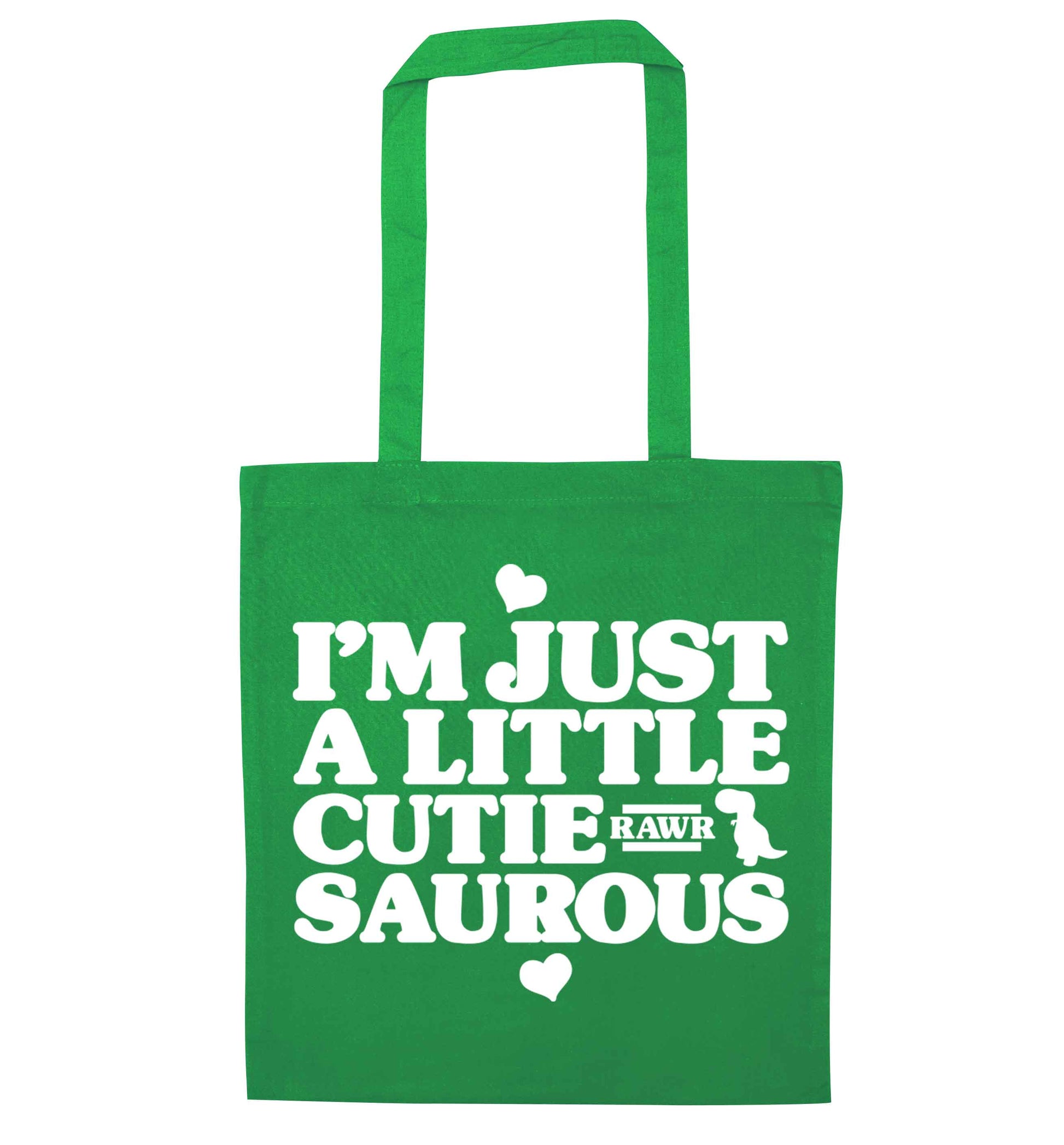 I'm just a little cutiesaurous green tote bag
