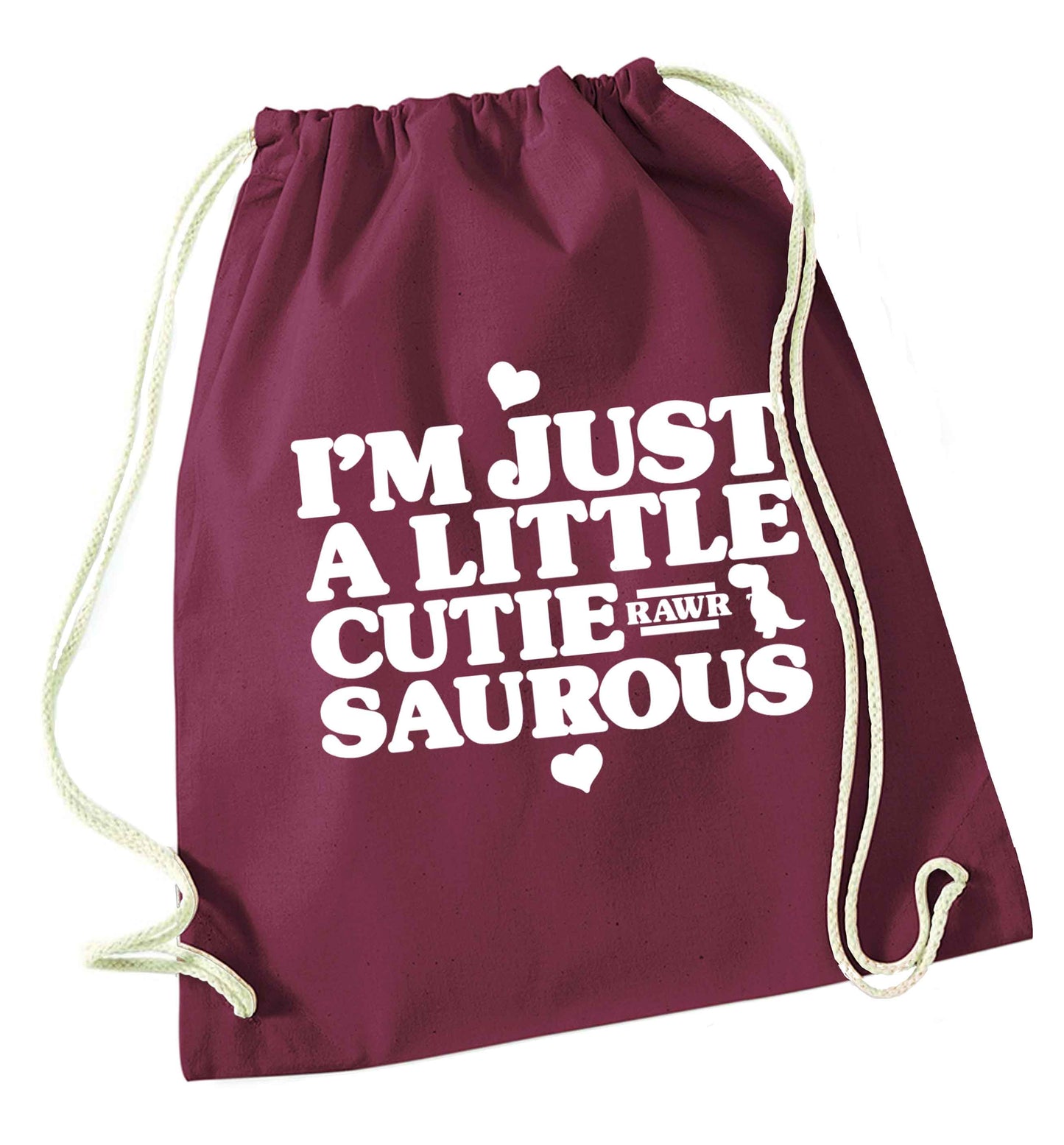 I'm just a little cutiesaurous maroon drawstring bag