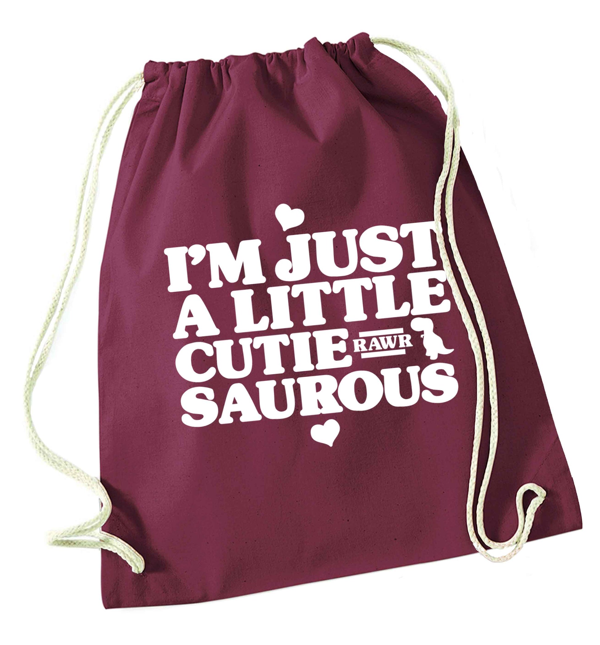 I'm just a little cutiesaurous maroon drawstring bag