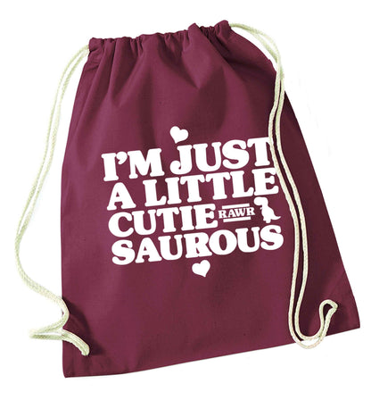 I'm just a little cutiesaurous maroon drawstring bag