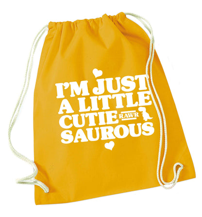 I'm just a little cutiesaurous mustard drawstring bag