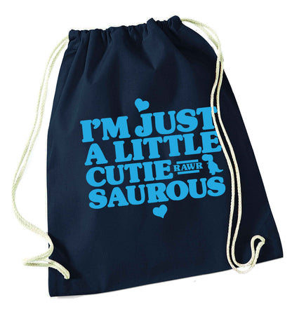 I'm just a little cutiesaurous navy drawstring bag