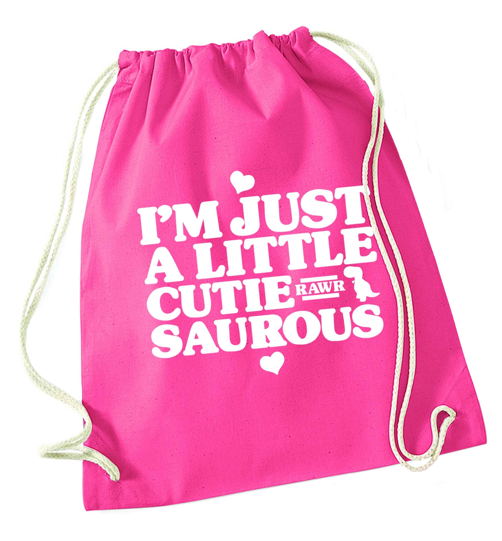 I'm just a little cutiesaurous pink drawstring bag