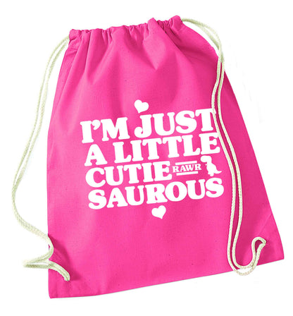 I'm just a little cutiesaurous pink drawstring bag