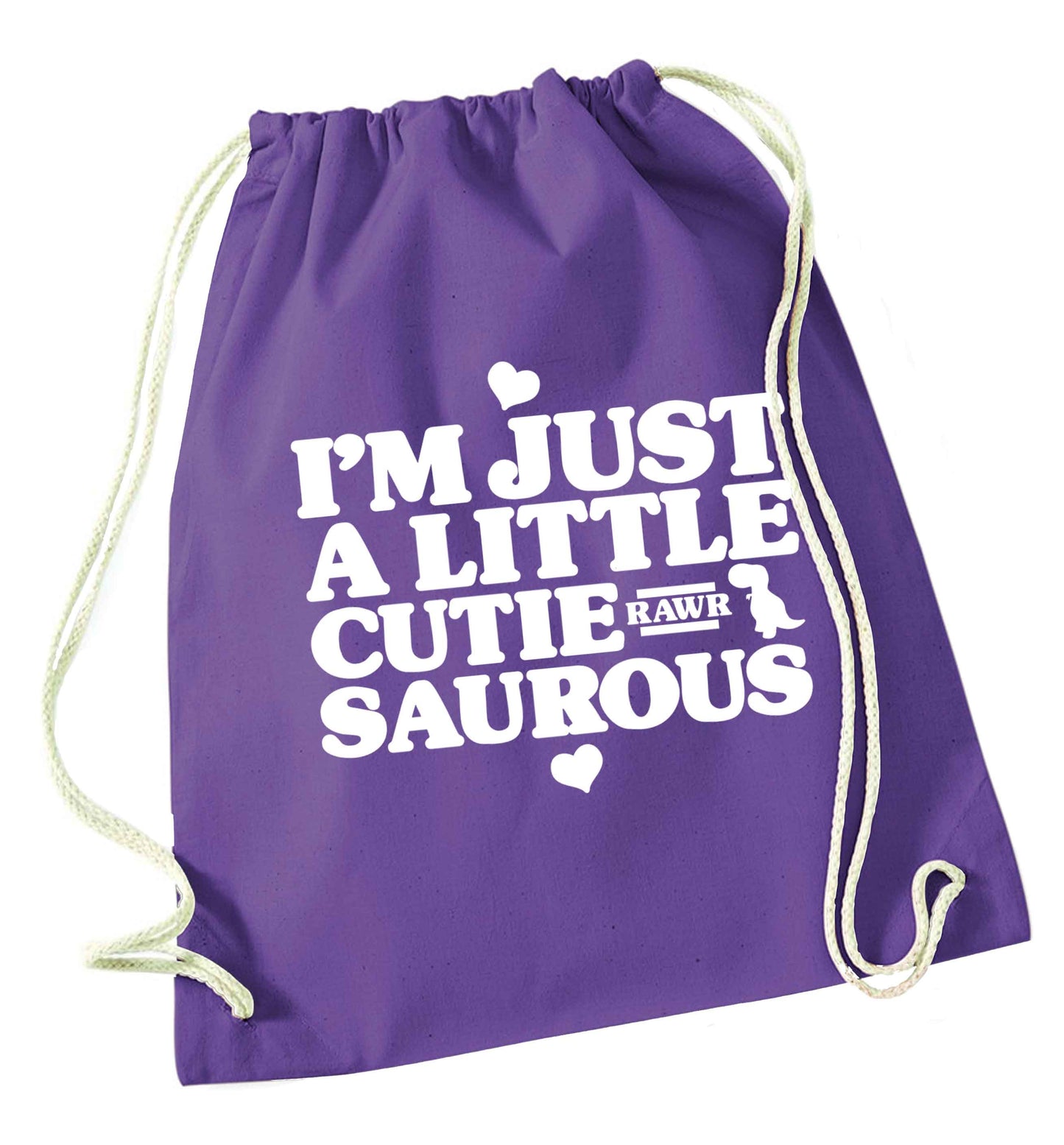 I'm just a little cutiesaurous purple drawstring bag