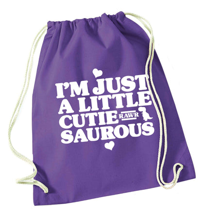 I'm just a little cutiesaurous purple drawstring bag