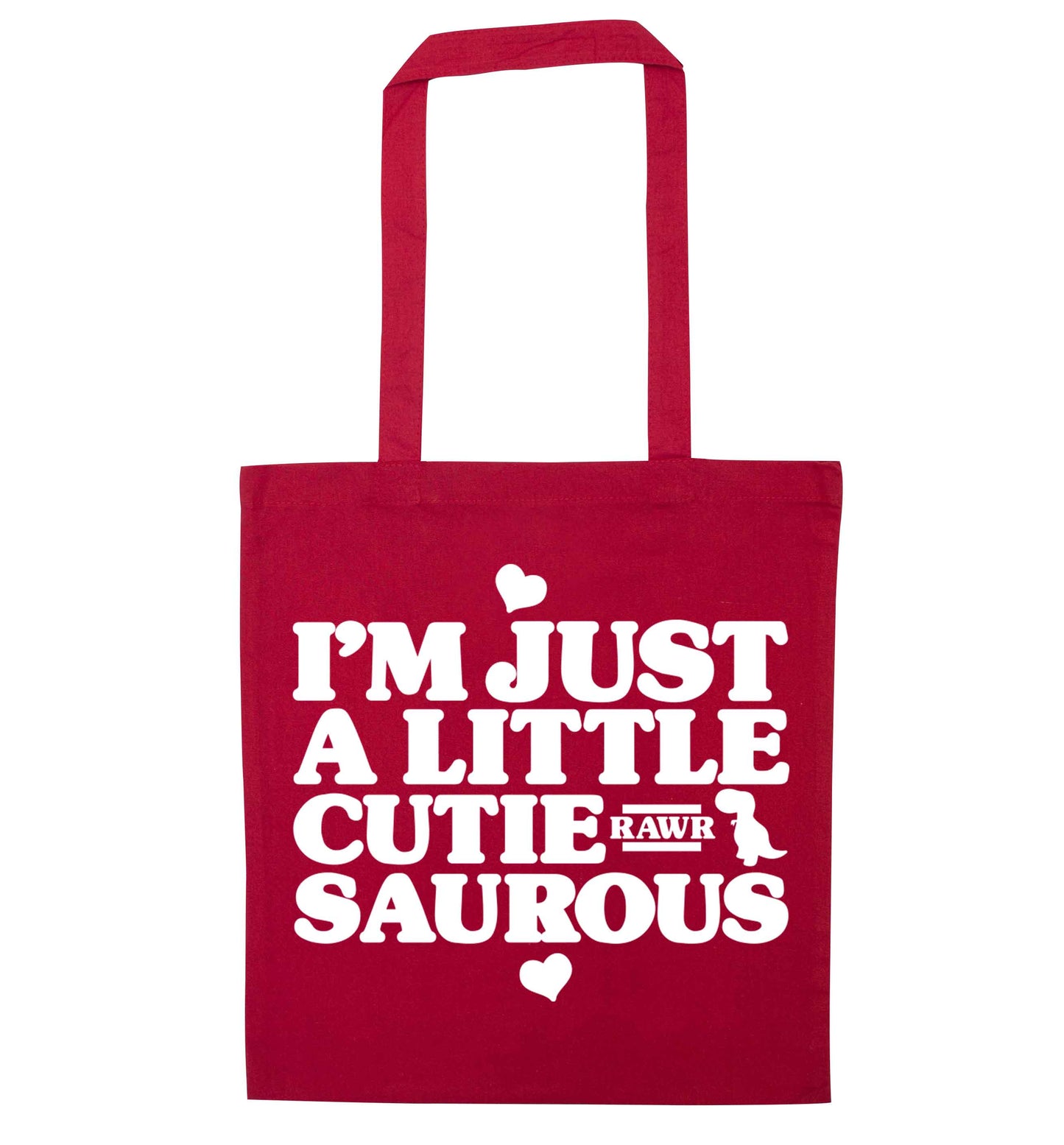 I'm just a little cutiesaurous red tote bag