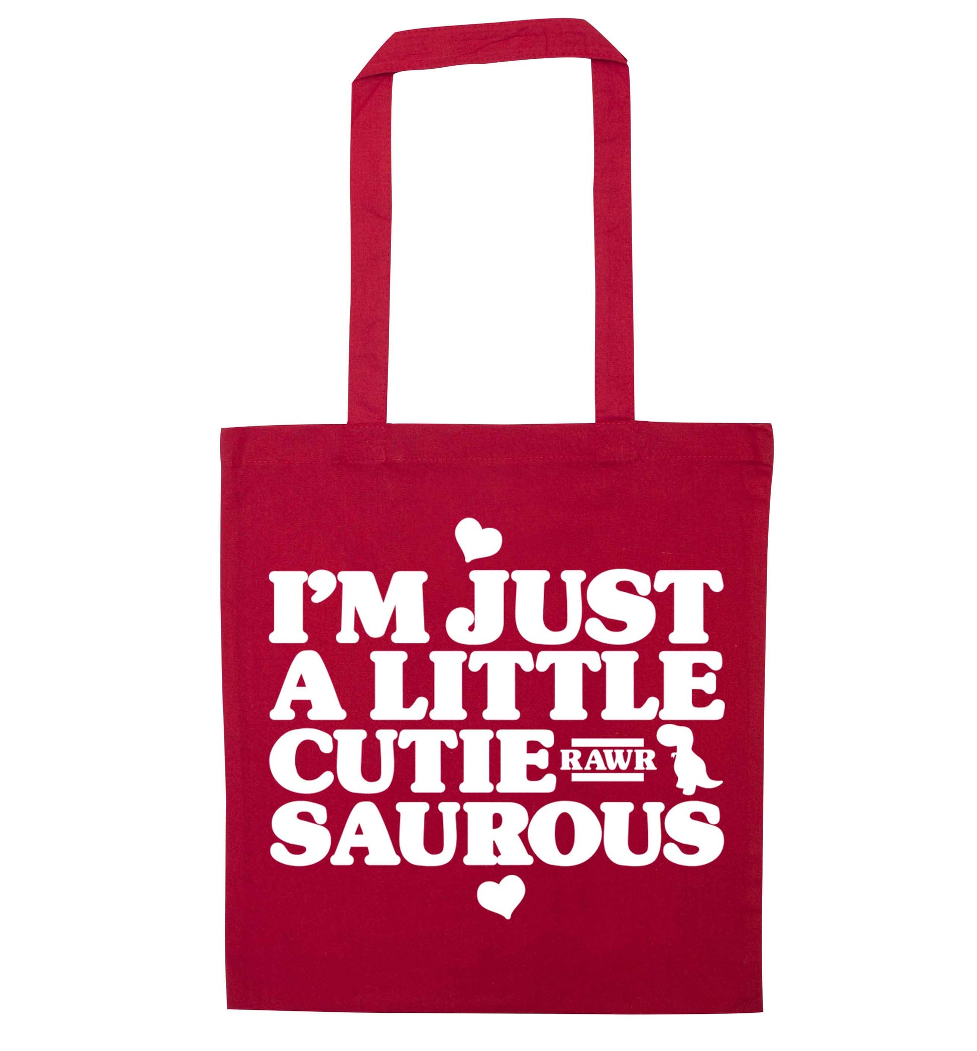 I'm just a little cutiesaurous red tote bag