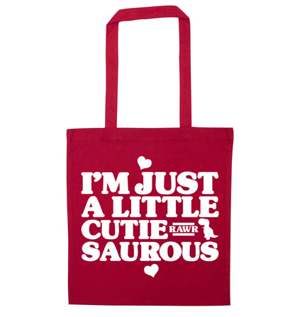 I'm just a little cutiesaurous red tote bag
