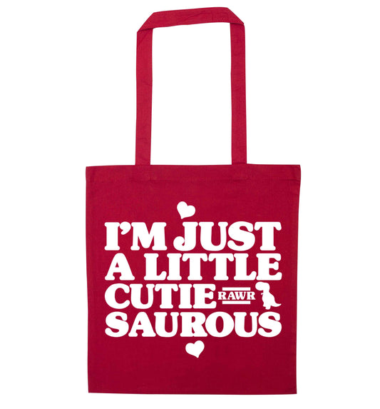 I'm just a little cutiesaurous red tote bag